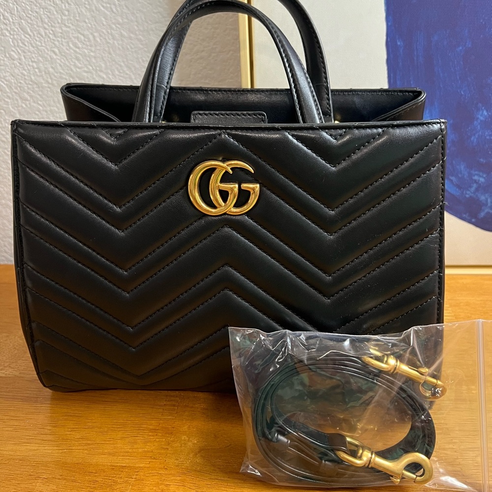 Authentic Gucci Marmont Tote Matelasse small black